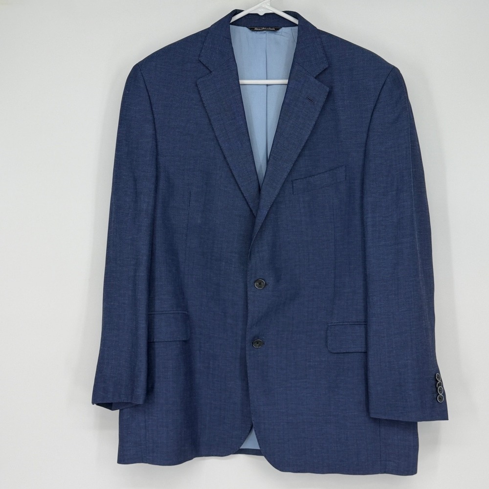 Jack Victor Exclusive Collection Blue Wool Linen Blazer Sport Coat Mens 43R